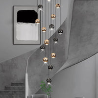 Suspension Cuisine LED à Boules Noires et Dorées, 9 à 60 Lampes