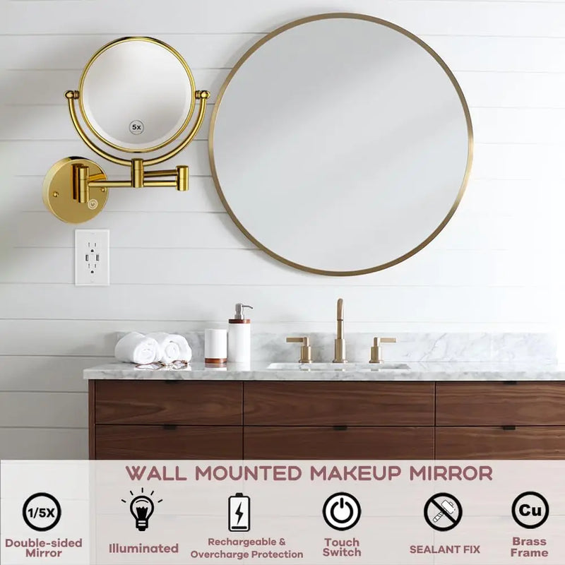Miroir Grossissant Lumineux Mural Tactile x5, 8 Finitions au Choix, 20 cm