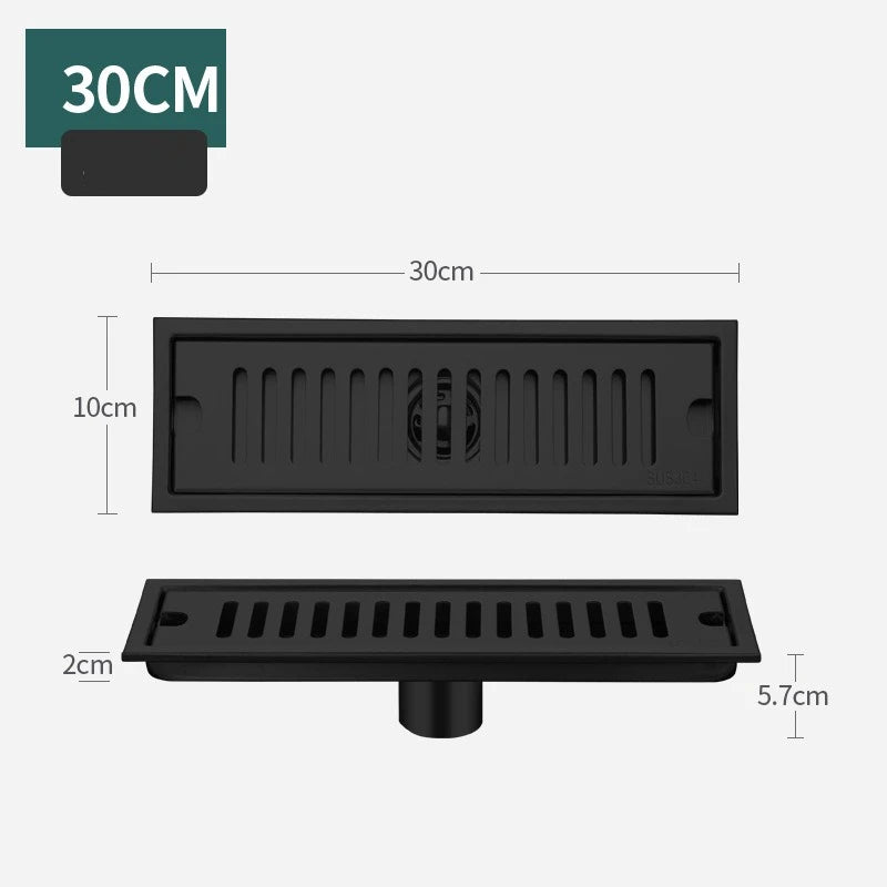 Caniveau de Douche Inox 304 Brossé ou Noir, 20 à 60 cm