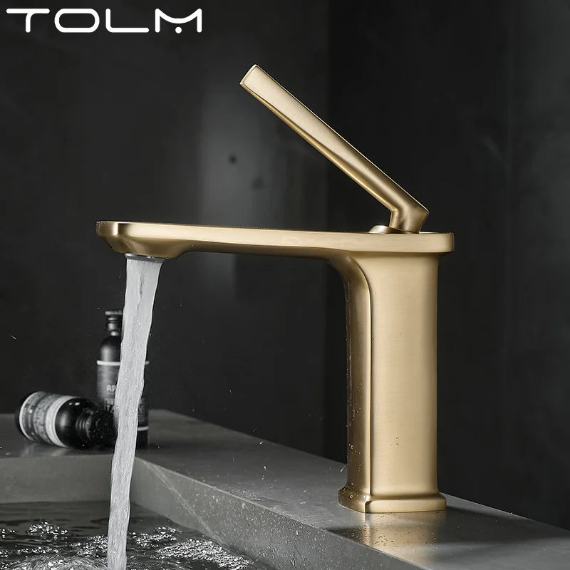 Mitigeur Lavabo Monotrou Chromé en Laiton, Bec Plat, Flexibles 50 cm