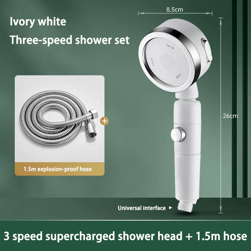 Pommeau de Douche à Tête Pivotante 360°, 3 Modes et Bouton Stop