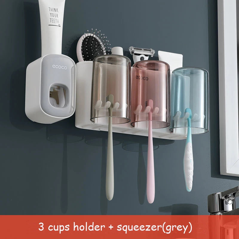 Porte-Brosse à Dents Mural Sans Perçage, 2 à 4 Gobelets, Distributeur Optionnel