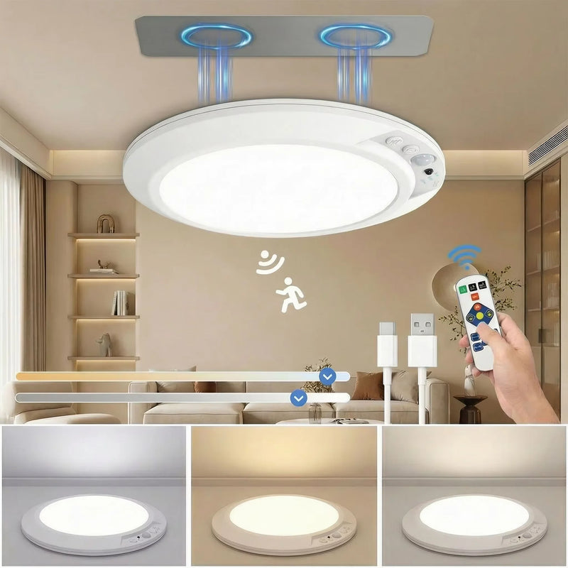 Plafonnier Cuisine Rond Sans Fil 19 cm, Détecteur de Mouvement, USB-C et Télécommande