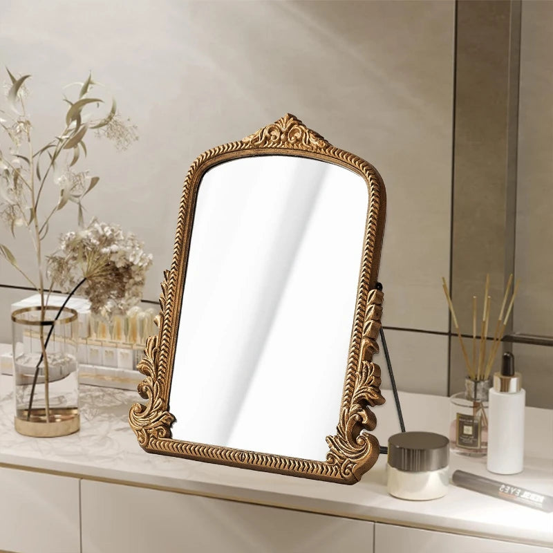 Miroir Baroque Doré Arqué à Poser, Style Vintage Français 24,5 x 30 cm