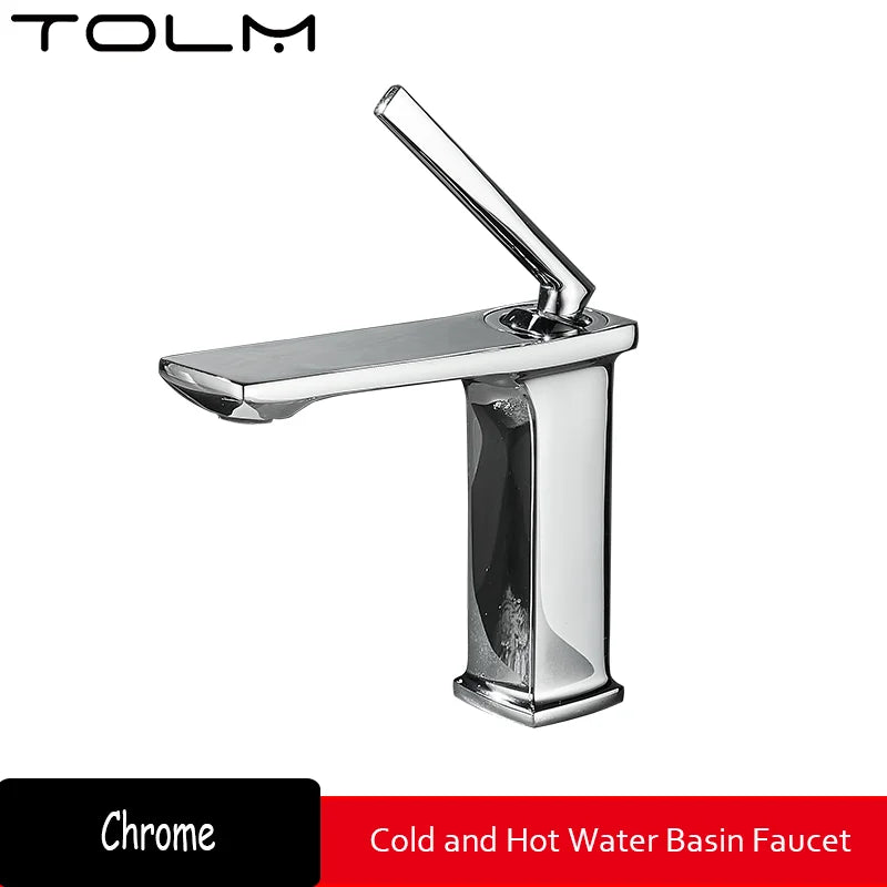 Mitigeur Lavabo Monotrou Chromé en Laiton, Bec Plat, Flexibles 50 cm