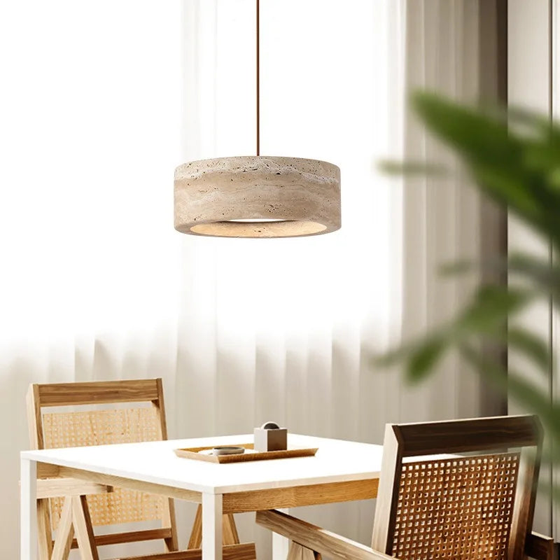 Suspension Cuisine Travertin Naturel Wabi-Sabi, 1 à 3 Têtes, Ø 20 cm