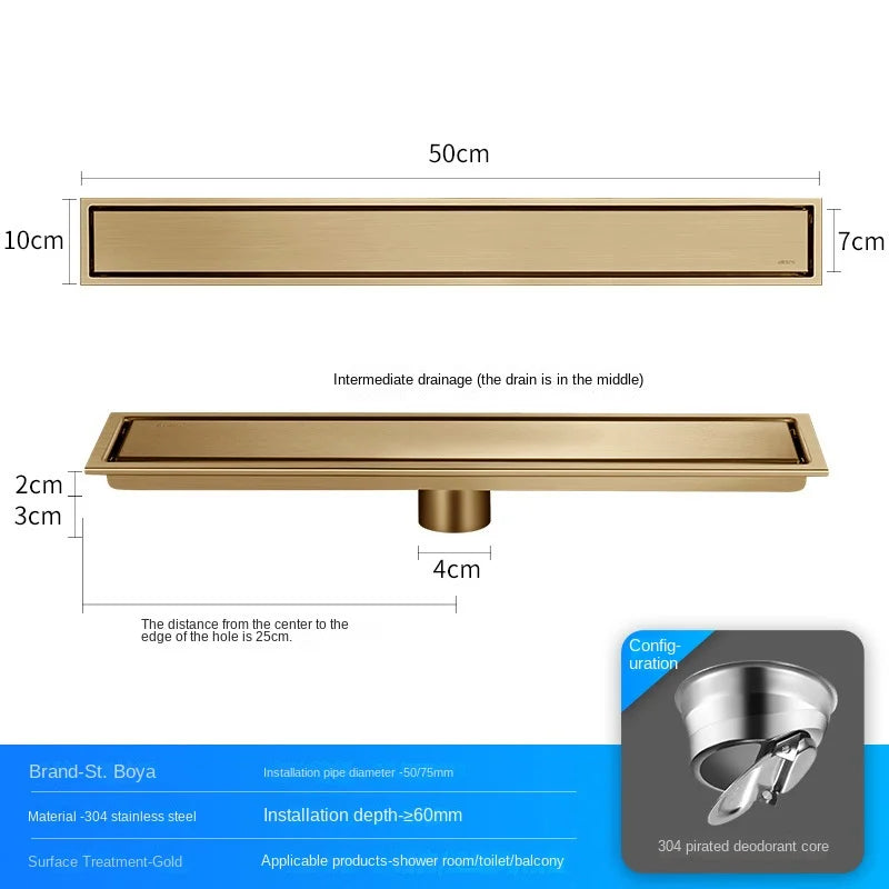 Caniveau de Douche Rectangulaire Inox 304 Anti-Odeur, 20 à 60 cm
