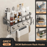 Étagère Salle de Bain à Ventouse Aluminium Gris, 30 à 50 cm