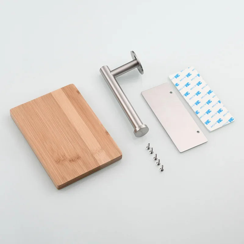 Porte-Papier Toilette Mural avec Tablette en Bois, Inox Noir ou Brossé