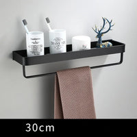 Étagère de Salle de Bain d'Angle Noire avec Barre à Crochets