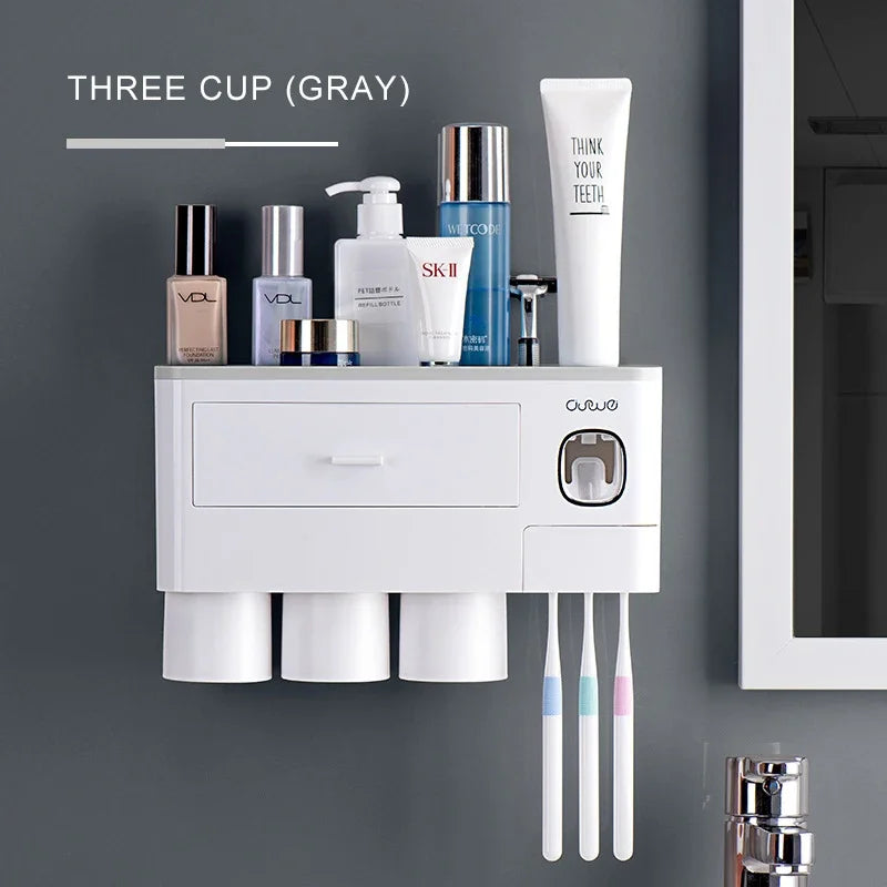 Porte-Brosse à Dents Mural Sans Perçage avec Distributeur de Dentifrice et Gobelets