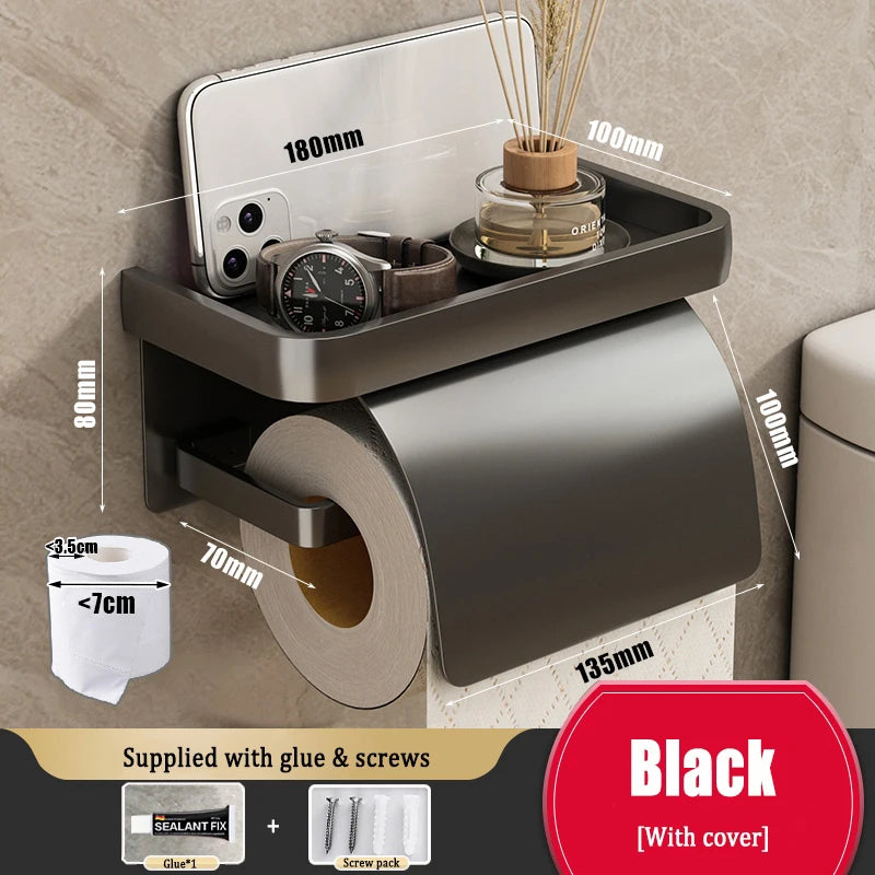 Porte-Papier Toilette Mural Aluminium avec Tablette, Noir ou Gris Anthracite