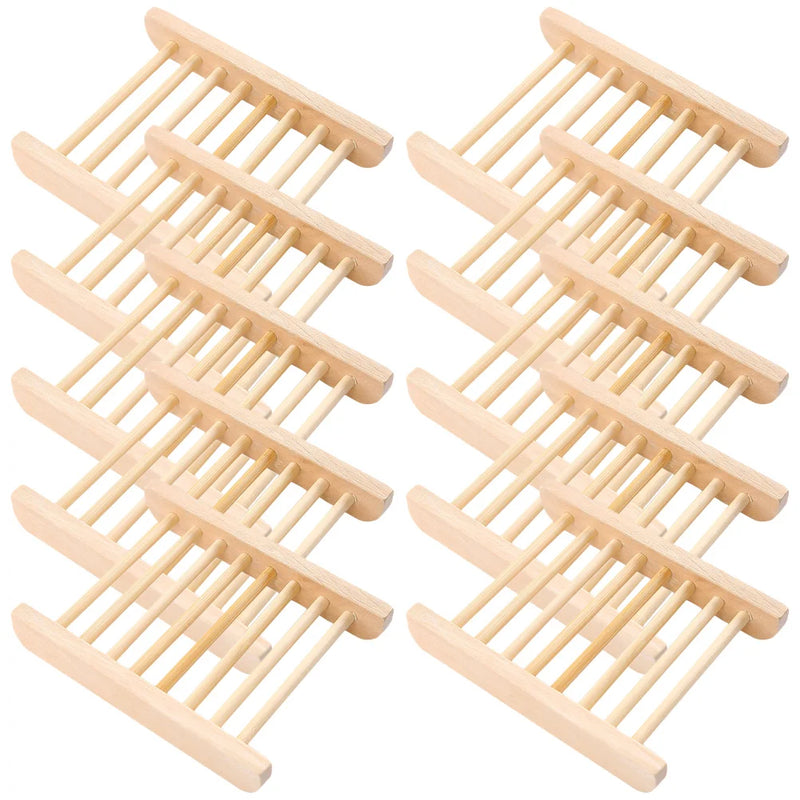 Porte-Savon en Bois à Lattes, Lot de 10, 11,5 x 8 cm