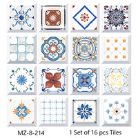 Lot de 16 Stickers Carrelage Adhésifs Motif Aquarelle