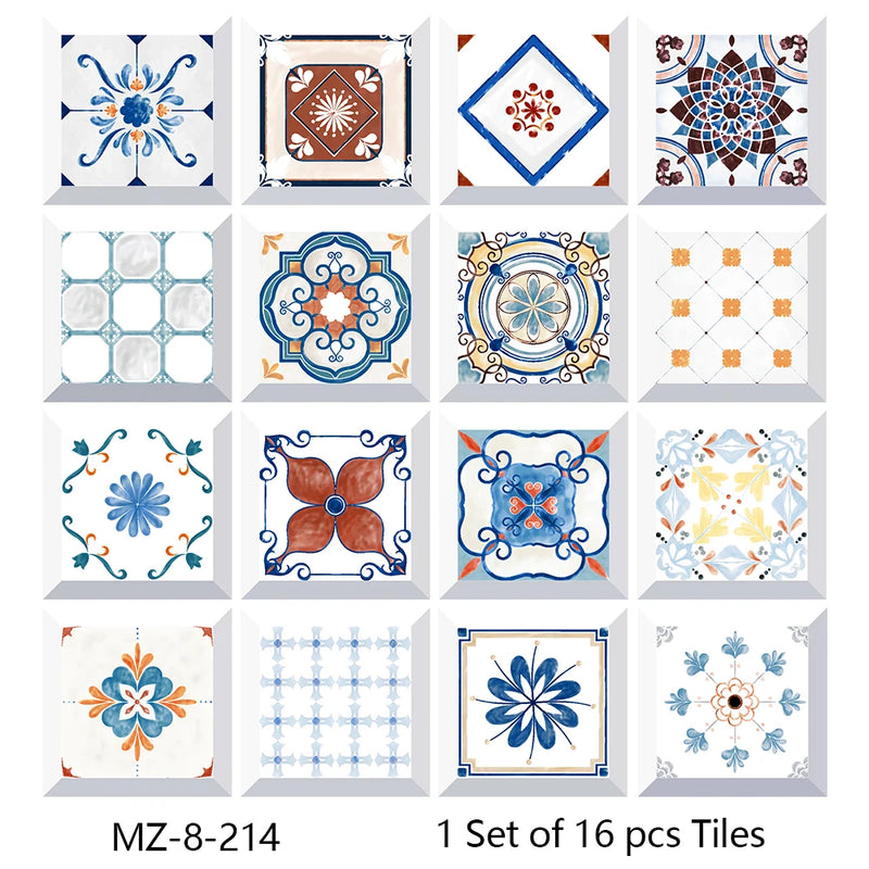 Lot de 16 Stickers Carrelage Adhésifs Motif Aquarelle