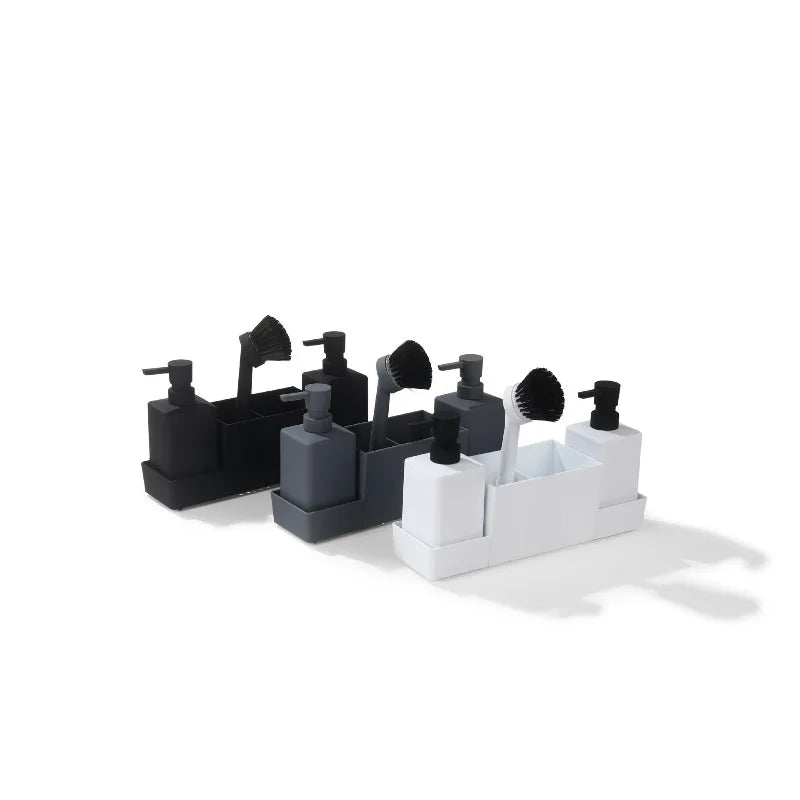 Distributeur de Savon Cuisine Double avec Plateau, Porte-Éponge et Brosse