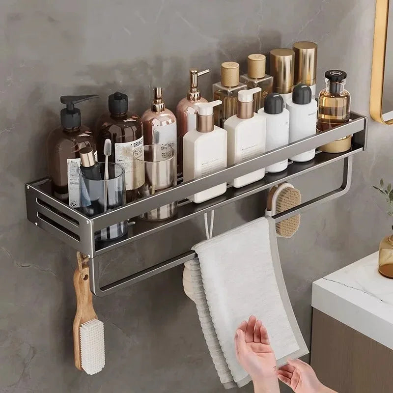 Étagère Murale Salle de Bain Aluminium Sans Perçage, 30 à 60 cm
