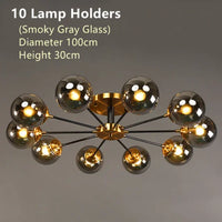 Plafonnier Cuisine Design à Globes en Verre 3 à 10 Lampes, Doré