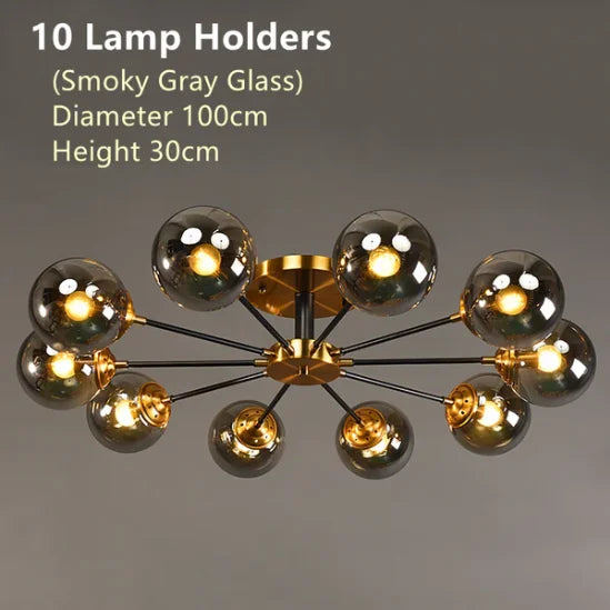 Plafonnier Cuisine Design à Globes en Verre 3 à 10 Lampes, Doré