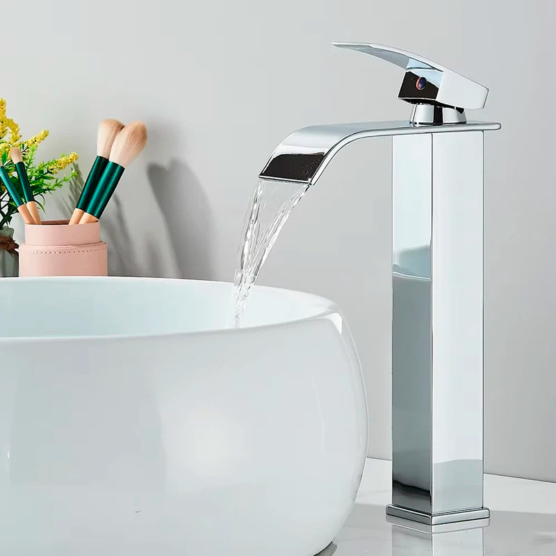 Mitigeur Lavabo Cascade Monotrou Inox 304, 7 Finitions, Modèle Bas ou Haut