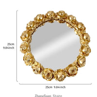 Plateau Miroir Rond Roses en Relief Doré ou Blanc 25 cm