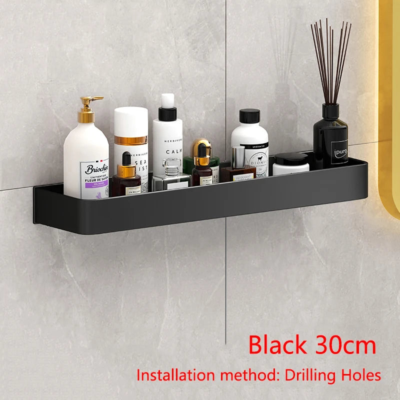 Étagère Salle de Bain Murale Aluminium Noir ou Gris, 30 ou 40 cm