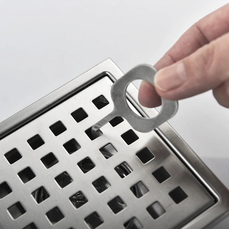 Caniveau de Douche Carré Anti-Odeur Inox 304, Grille 11 ou 15 cm