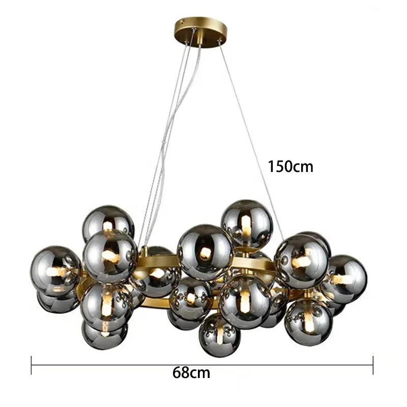 Lustre Suspension Cuisine Bulles de Verre, Cercle Doré, 15 à 25 Globes