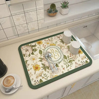 Tapis Égouttoir Vaisselle Diatomite Absorbant à Motifs Fleuris