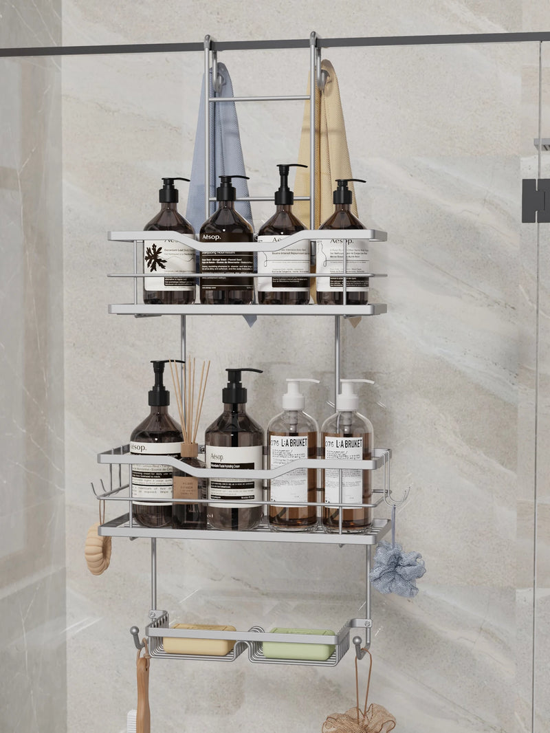 Étagère de Douche Suspendue à 3 Niveaux pour Paroi Vitrée, 75 cm