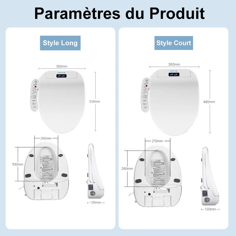 Abattant WC Japonais Chauffant Lavage Séchage Veilleuse LED, 48 ou 51 cm