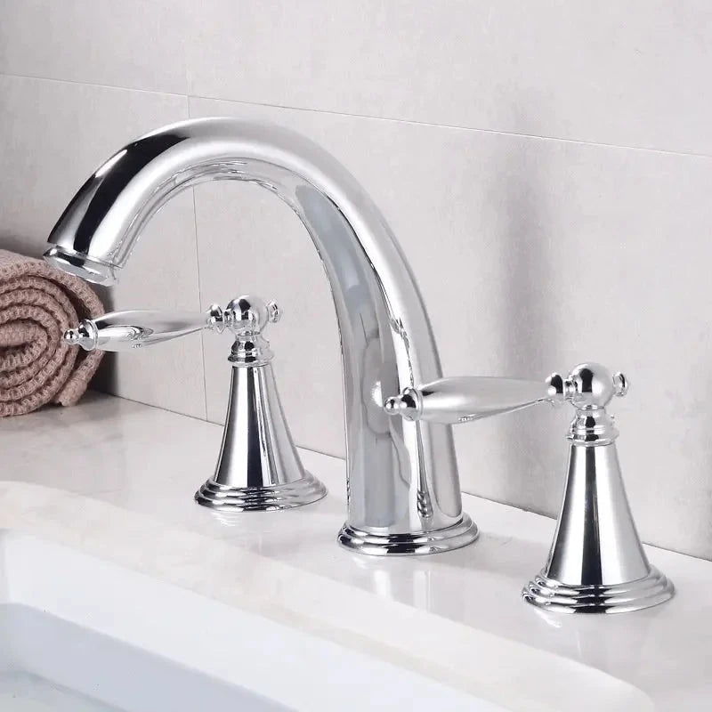 Mitigeur Lavabo 3 Trous Double Poignée en Laiton, 5 Finitions