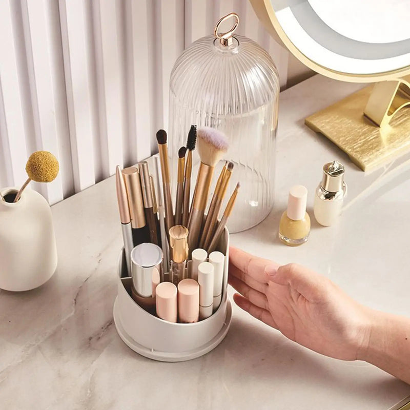 Porte-Brosse à Dents Rotatif 3 Compartiments avec Cloche Anti-Poussière
