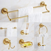 Accessoires Salle de Bain Laiton Doré Rosace Torsadée à la Pièce, 11 Articles