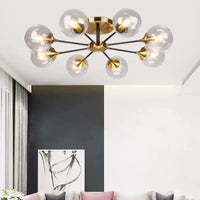 Plafonnier Cuisine Design à Globes en Verre 3 à 10 Lampes, Doré