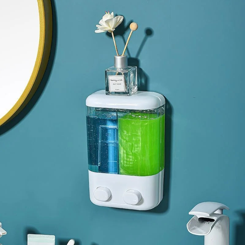 Distributeur de Savon Mural à Bouton Poussoir Blanc, 1 ou 2 Réservoirs