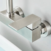 Robinet Mural Lavabo Nickel Brossé, Mitigeur Eau Chaude et Froide Bec Pivotant