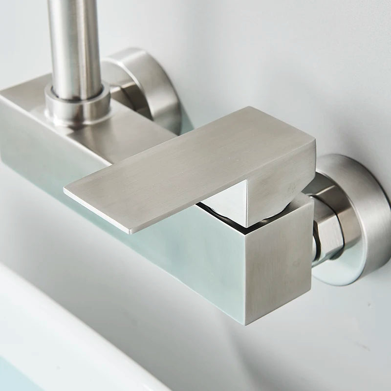 Robinet Mural Lavabo Nickel Brossé, Mitigeur Eau Chaude et Froide Bec Pivotant