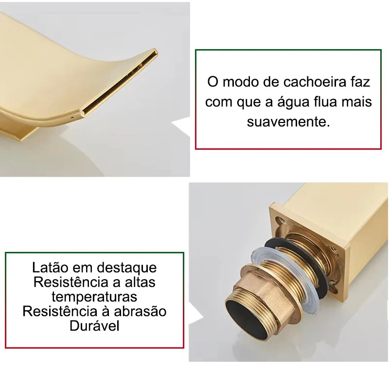 Mitigeur Lavabo Cascade Doré Compact en Inox