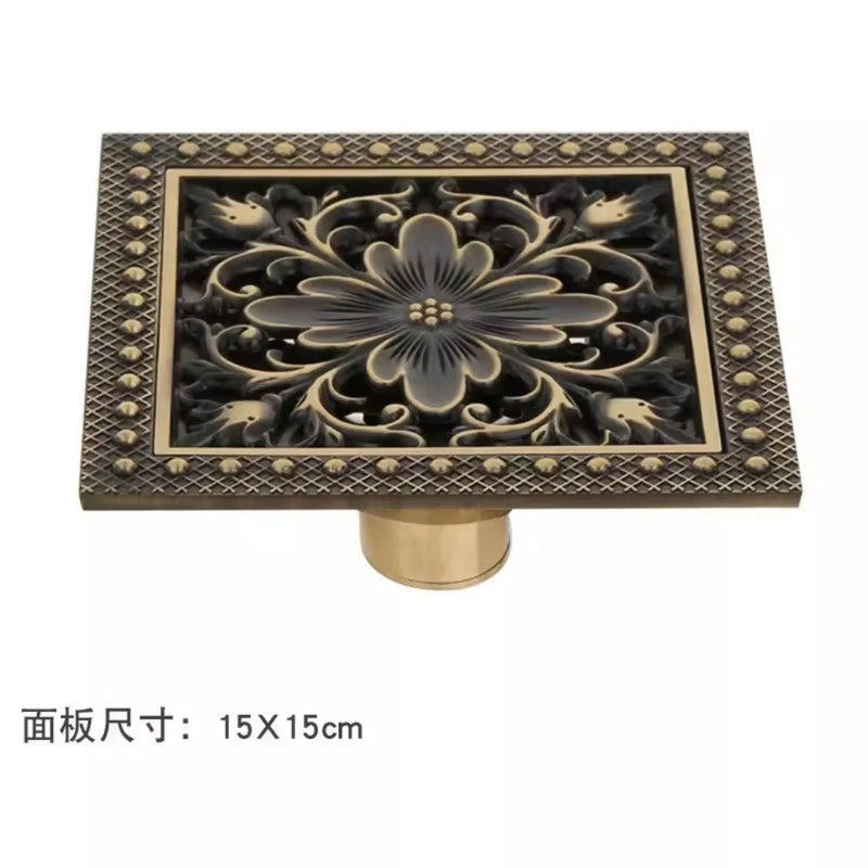 Bonde de Douche Carrée Laiton Sculpté 15 x 15 cm, 3 Motifs