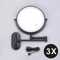 Miroir Grossissant Mural LED Rechargeable USB, Double Face 3x à 10x, 20 cm