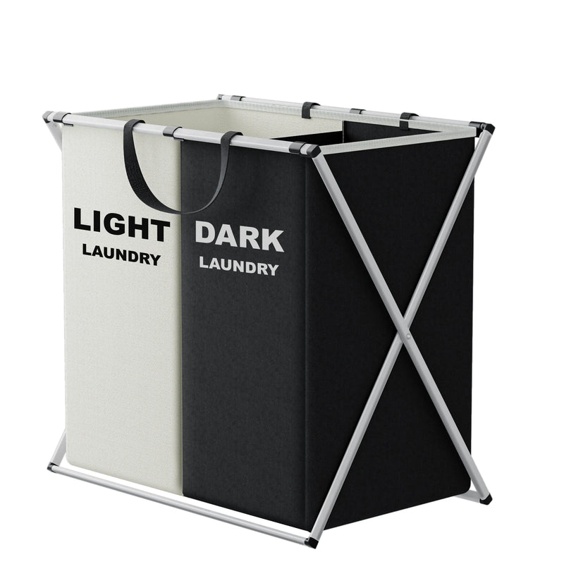 Panier à Linge Pliable 1 à 3 Compartiments, Cadre en X, Noir ou Gris