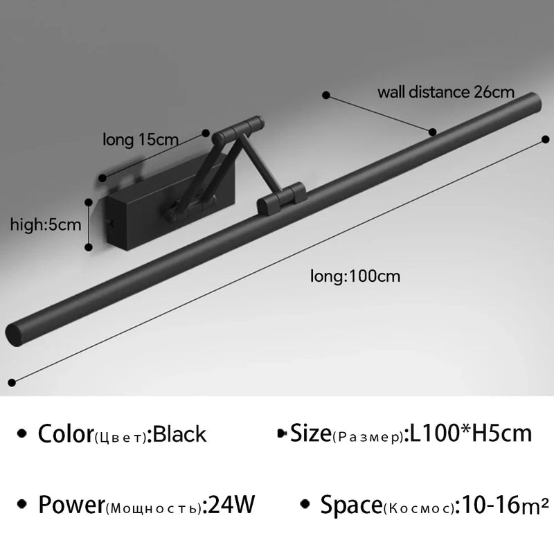 Applique Salle de Bain LED à Bras Articulé Noir ou Blanc 40 à 100 cm