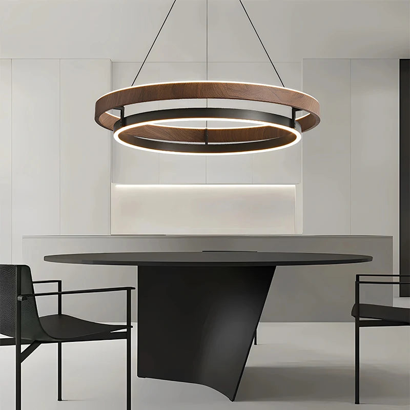 Suspension Cuisine LED Anneau Effet Bois, Ø 60 ou 80 cm