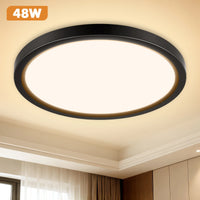 Plafonnier LED Cuisine Rond Noir Ultra-Fin 20 à 48 W, Lot de 1 à 5