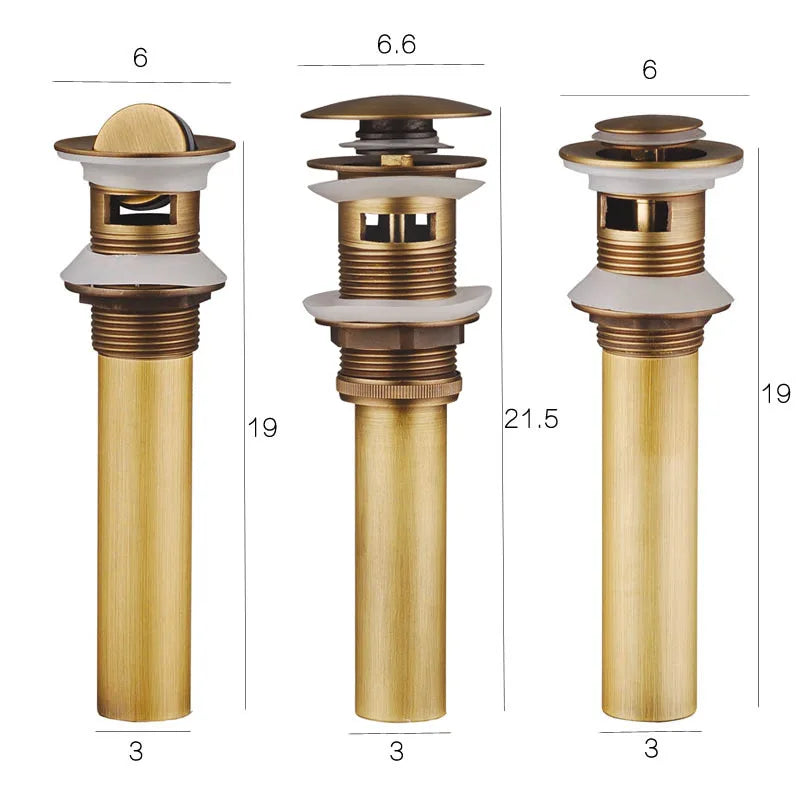 Bonde de Lavabo Bronze Vieilli, Avec ou Sans Trop-Plein