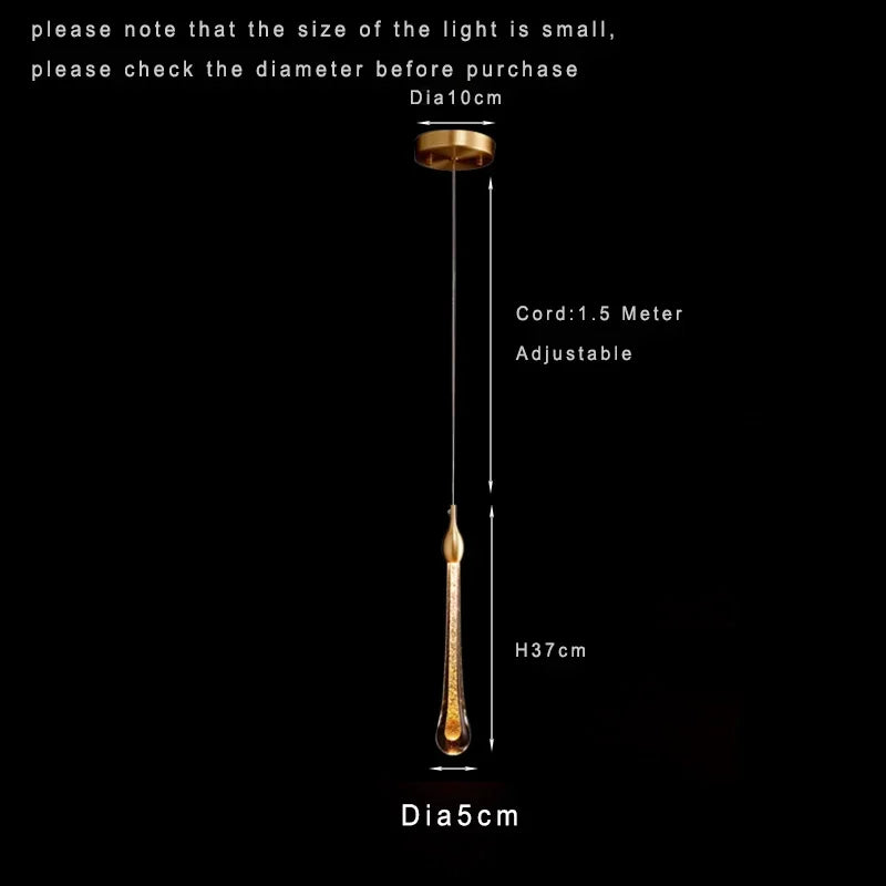 Suspension Cuisine Goutte d'Eau Cristal Doré LED, 1 à 10 Gouttes