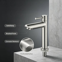 Robinet Lave-Main Surélevé Eau Froide Inox 304 Brossé pour Vasque à Poser