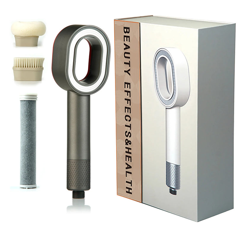 Pommeau de Douche Filtrant à Tête Ovale Ajourée, Cartouche Charbon, 7 Coloris